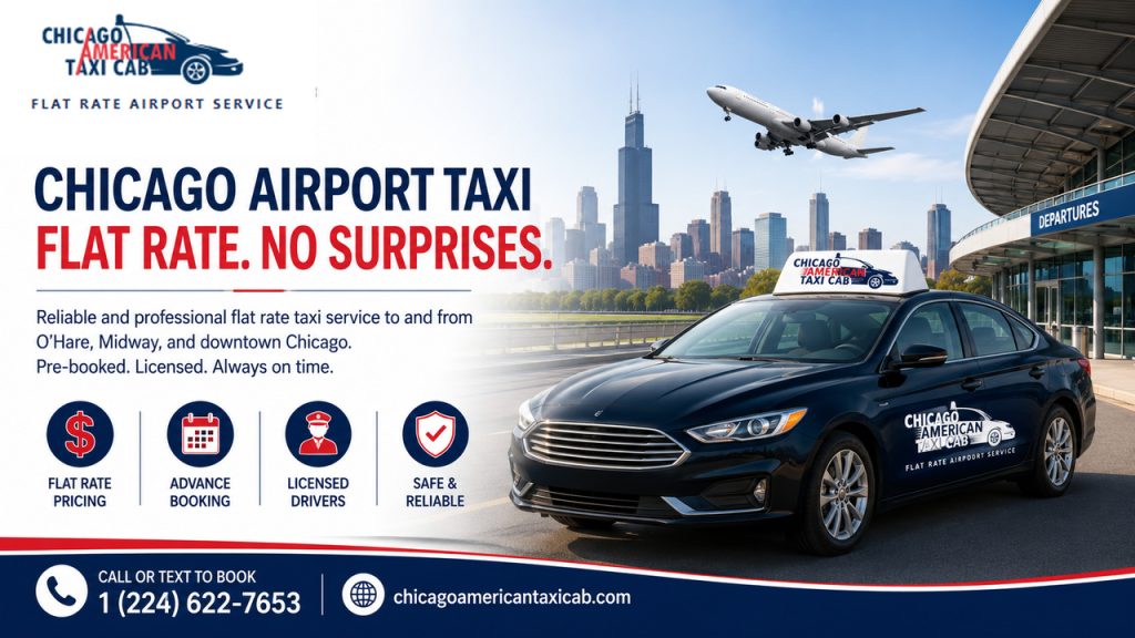 Chicago Midway Airport Taxi: honest pricing, route detail and booking advice from a family run Chicago flat rate taxi service. Text (224) 622-7653.