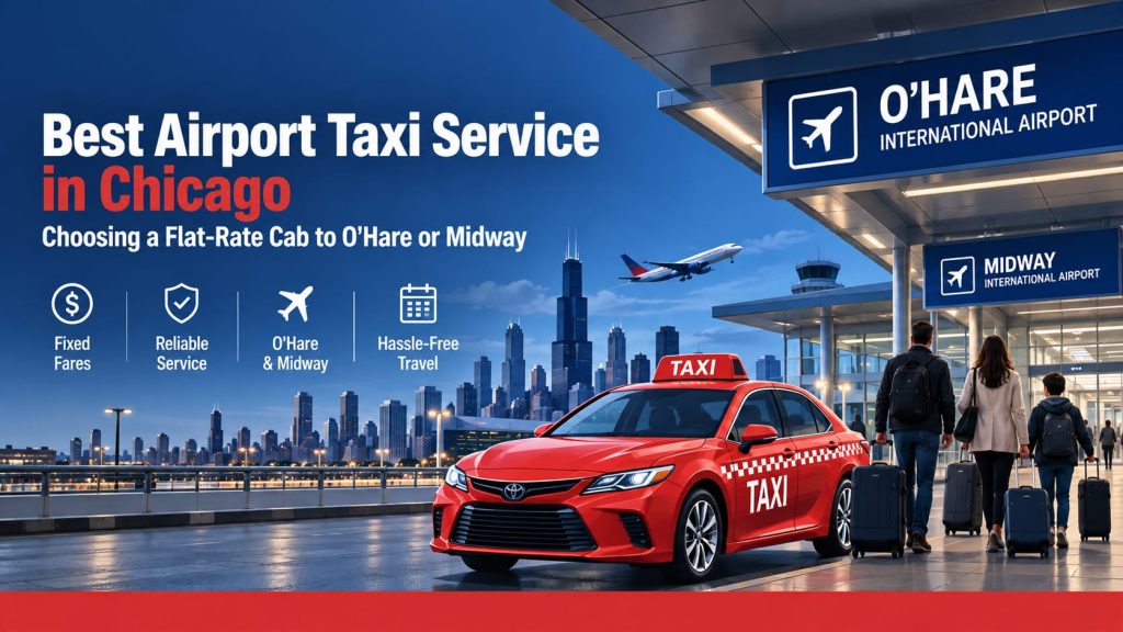 Best airport taxi service in Chicago for reliable flat-rate O'Hare and Midway airport transfers with Chicago American Taxi Cab.