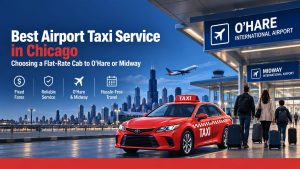 Best airport taxi service in Chicago for reliable flat-rate O'Hare and Midway airport transfers with Chicago American Taxi Cab.